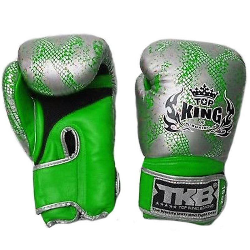 顶级国王银/绿色“蛇”拳击手套