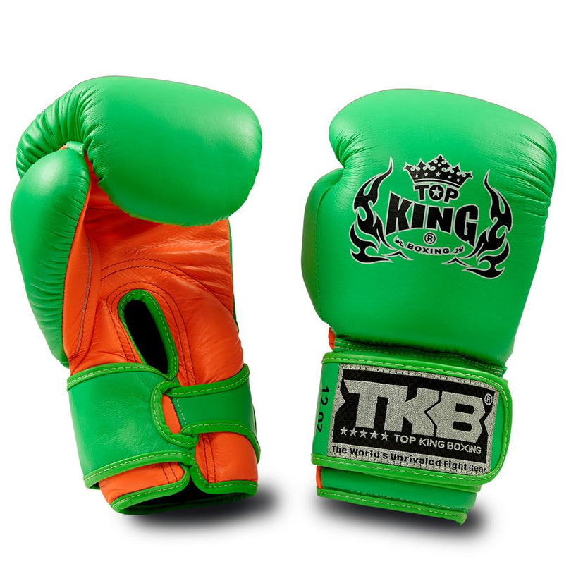 Top King 霓虹绿/橙色“双锁”拳击手套