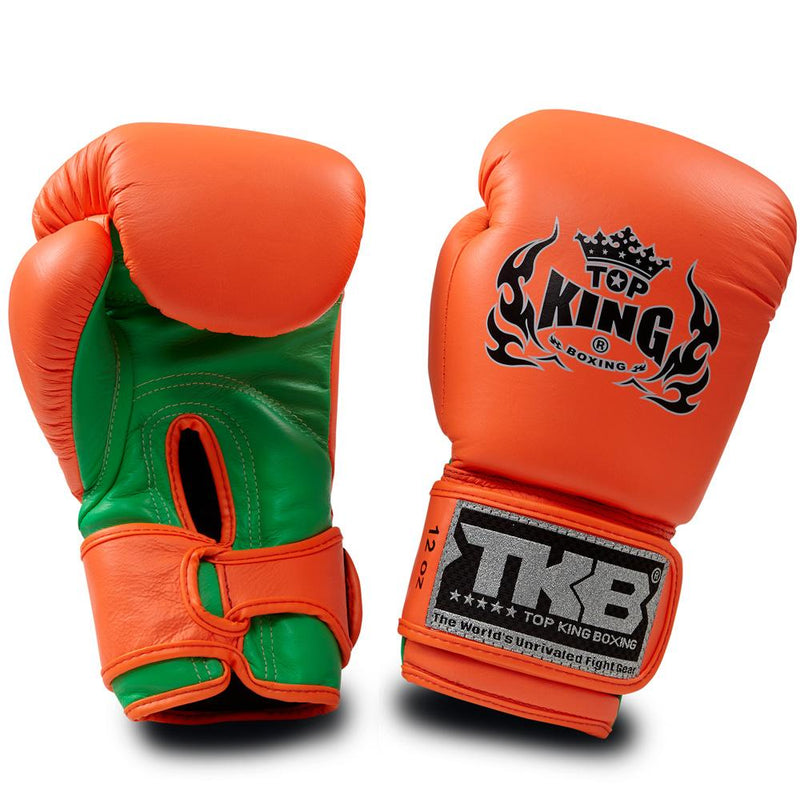 Top King 霓虹橙色/绿色“双锁”拳击手套